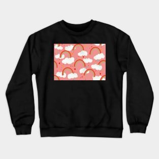 Clouds, rainbows and love hearts on a rose pink background Crewneck Sweatshirt
